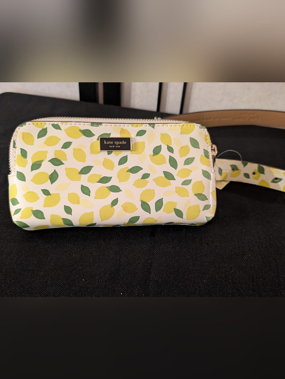 Kate Spade Lemon Print Leather Belt Bag Waist Bag S/M + Beauty Extras